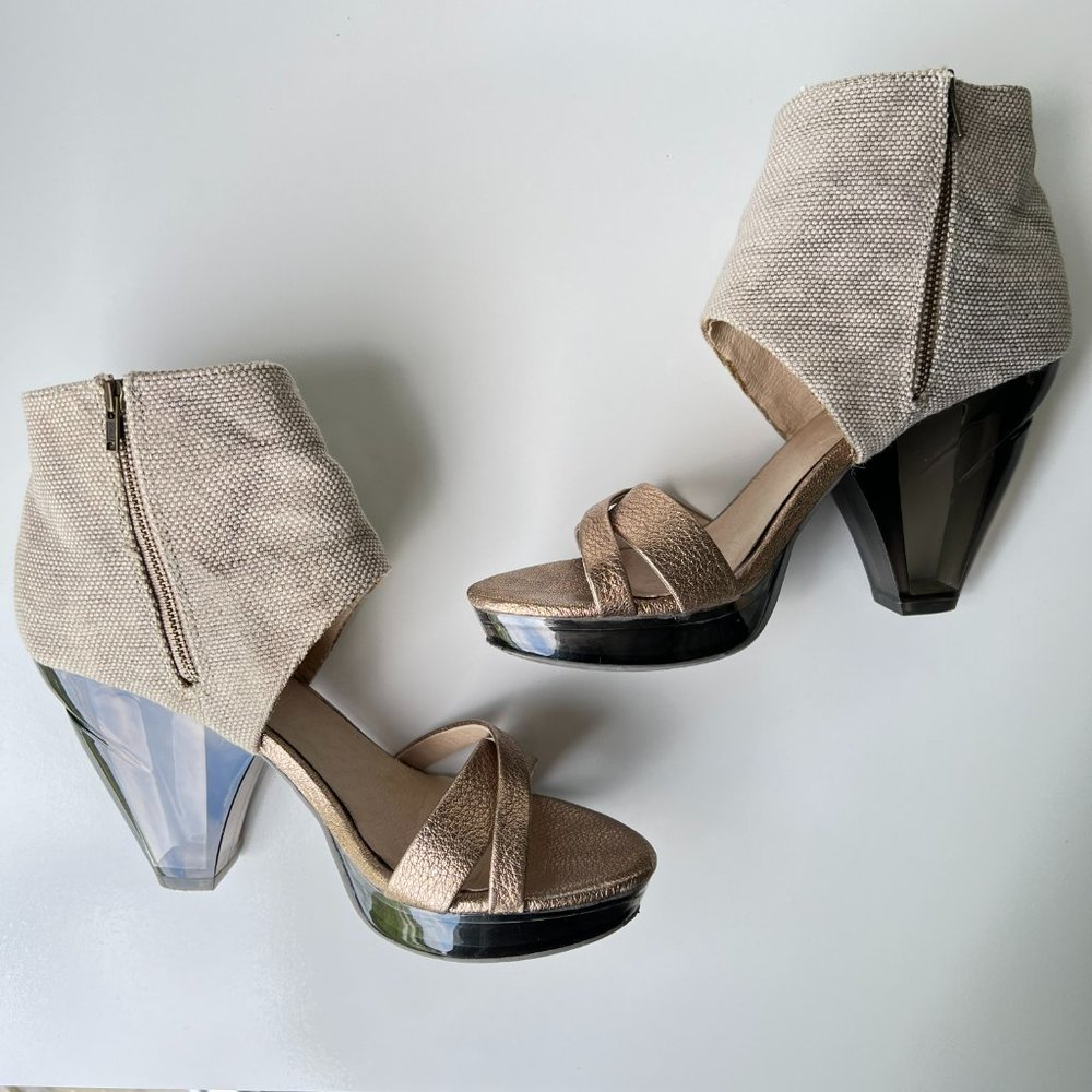 FARYL ROBIN Drea Metallic Clear Heel Platform Ankle Booties - Picture 8 of 12